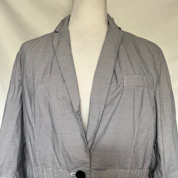 Fossil Stripe Womens Blazer Sz S Lightweight One Button Academia Ruched Utility - Picture 2 of 11